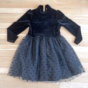 Btween Size 12 Girls Formal Black Velvet & Tulle Polka Dot Dress w Crinoline.